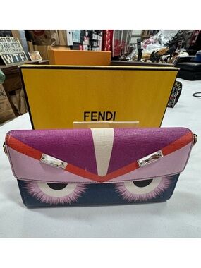 Fendi Pink & Purple Leather Monster Wallet with Box